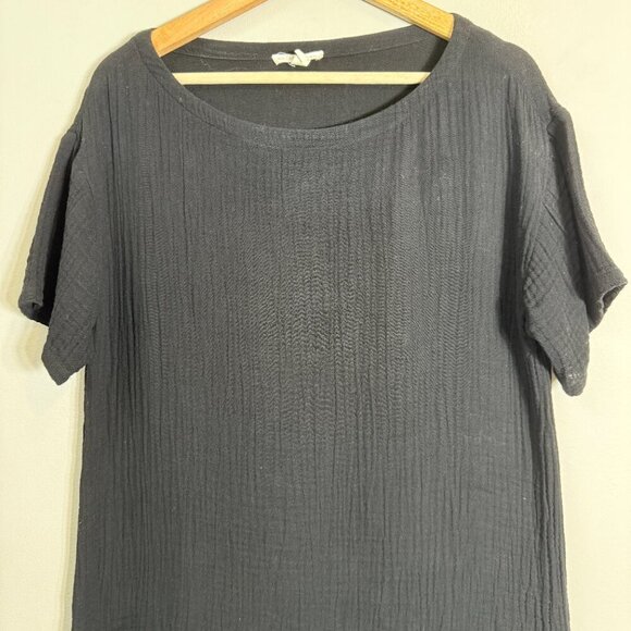 Eileen Fisher Organic Cotton Gauzy Mini Dress Women's XS Black Lagenlook Minimal - Picture 5 of 9